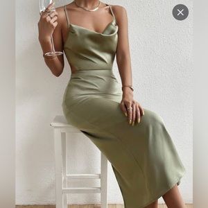 Sage silk midi dress